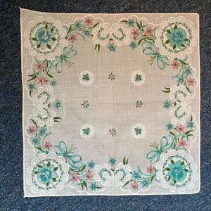 All Cotton vintage floral print handkerchief 12.5”x12”